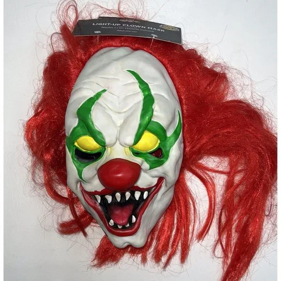 Halloween Scary Creepy Light Up Clown Face Mask costume Accessory Adult One Size - Picture 2 of 4